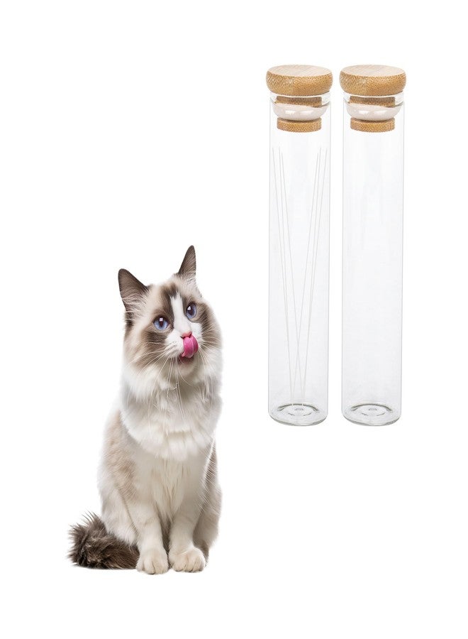 Klmnop 2 Pack Cat Whisker Jar, Transparent Glass Cat Whisker Vase with Sealed Bamboo Lid, Cat Whisker Collector Cat Whisker Holder Loss of Cat Sympathy Gift(Clear) - Image 1